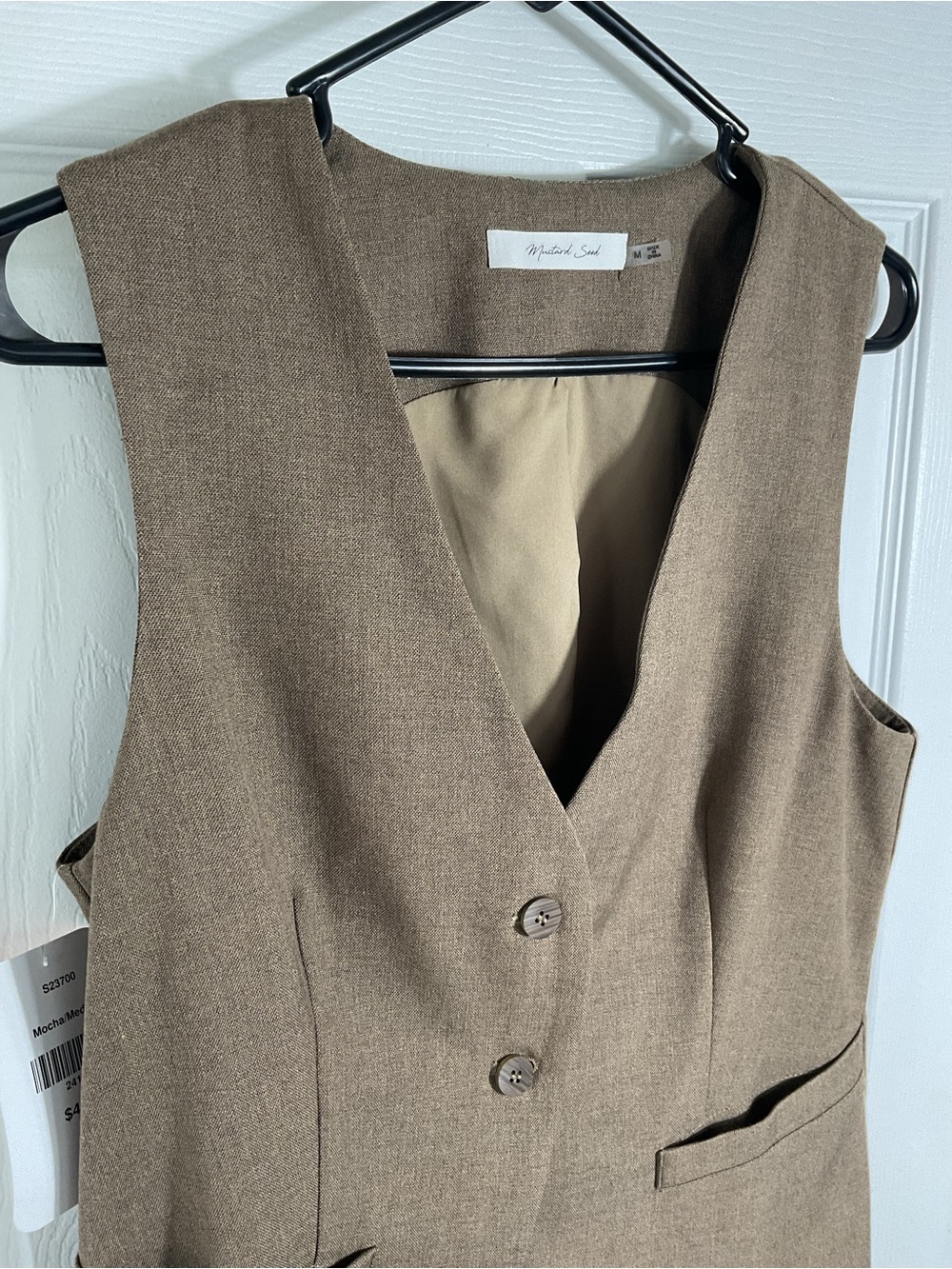 Mustard Seed Women’s Medium Taupe Tailored Vest Sleeveless Button Front Longline - Picture 4 of 13